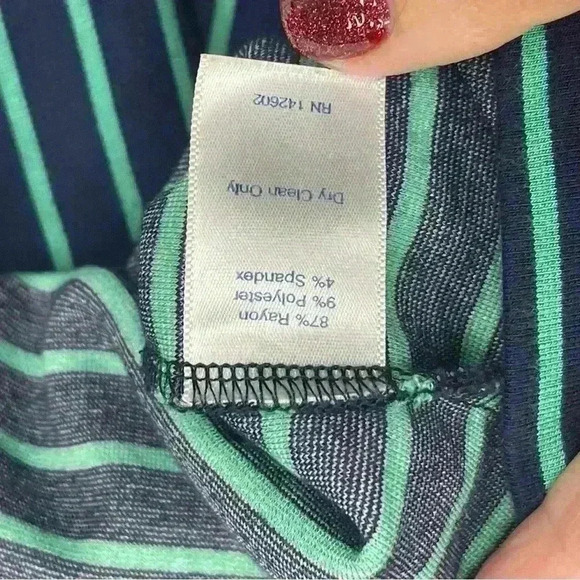 Sail to Sable Navy Blue Green Striped Long Sleeve Dress Gold Buttons Sz S EUC - Picture 8 of 9